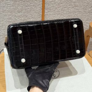 Hermes Birkin 30 Bag Handmade In Niloticus Crocodile Leather from Nile Gold Hardware 89 Noir - Image 22
