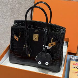 Hermes Birkin 30 Bag Handmade In Niloticus Crocodile Leather from Nile Gold Hardware 89 Noir - Image 16