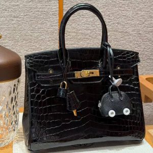 Hermes Birkin 30 Bag Handmade In Niloticus Crocodile Leather from Nile Gold Hardware 89 Noir - Image 14