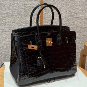 Hermes Birkin 30 Bag Handmade In Niloticus Crocodile Leather from Nile Gold Hardware 89 Noir - Image 13