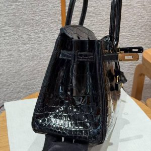 Hermes Birkin 30 Bag Handmade In Niloticus Crocodile Leather from Nile Gold Hardware 89 Noir - Image 12