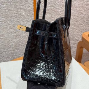 Hermes Birkin 30 Bag Handmade In Niloticus Crocodile Leather from Nile Gold Hardware 89 Noir - Image 11