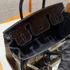 Hermes Birkin 30 Bag Handmade In Niloticus Crocodile Leather from Nile Gold Hardware 89 Noir - Image 10