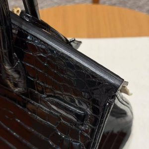 Hermes Birkin 30 Bag Handmade In Niloticus Crocodile Leather from Nile Gold Hardware 89 Noir - Image 8