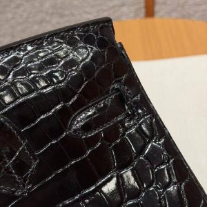 Hermes Birkin 30 Bag Handmade In Niloticus Crocodile Leather from Nile Gold Hardware 89 Noir - Image 7