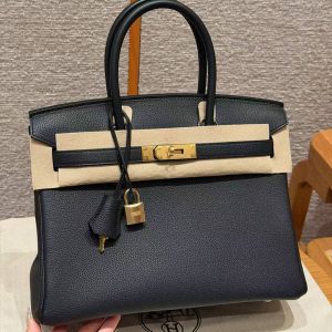 Hermes Birkin 30 Bag Handmade In Togo Calfskin Leather Gold Hardware 89 Noir