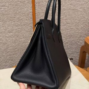 Hermes Birkin 30 Bag Handmade In Togo Calfskin Leather Gold Hardware 89 Noir - Image 15