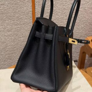 Hermes Birkin 30 Bag Handmade In Togo Calfskin Leather Gold Hardware 89 Noir - Image 14