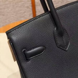 Hermes Birkin 30 Bag Handmade In Togo Calfskin Leather Gold Hardware 89 Noir - Image 3