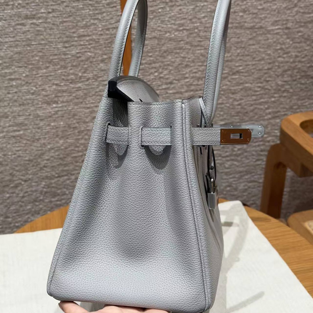 Hermes Birkin 30 Bag Handmade In Togo Calfskin Leather Silver Hardware 8U Blue Glacier - Image 17