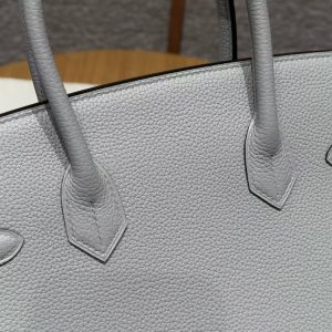 Hermes Birkin 30 Bag Handmade In Togo Calfskin Leather Silver Hardware 8U Blue Glacier - Image 13