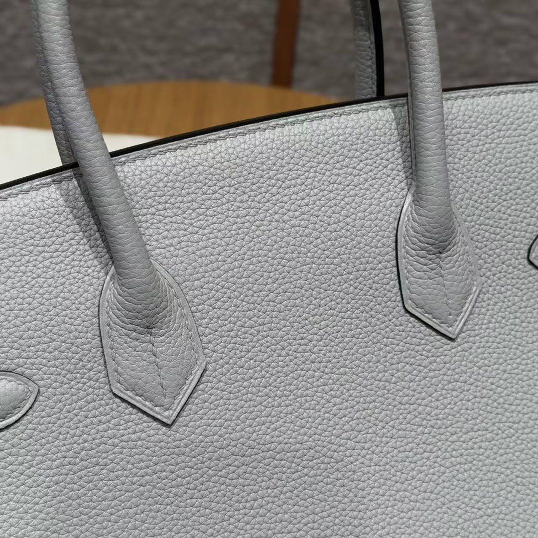 Hermes Birkin 30 Bag Handmade In Togo Calfskin Leather Silver Hardware 8U Blue Glacier - Image 13