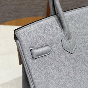 Hermes Birkin 30 Bag Handmade In Togo Calfskin Leather Silver Hardware 8U Blue Glacier - Image 12