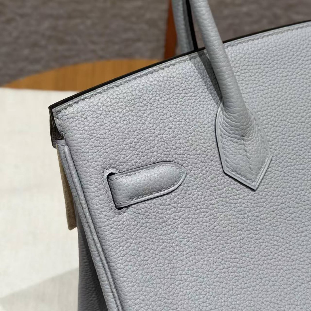 Hermes Birkin 30 Bag Handmade In Togo Calfskin Leather Silver Hardware 8U Blue Glacier - Image 12