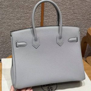 Hermes Birkin 30 Bag Handmade In Togo Calfskin Leather Silver Hardware 8U Blue Glacier - Image 10