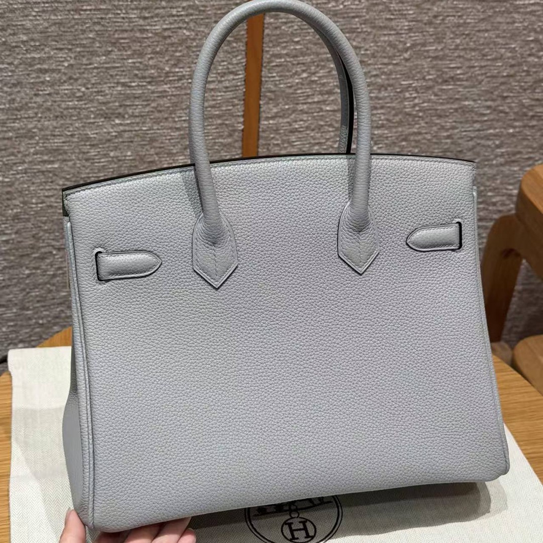 Hermes Birkin 30 Bag Handmade In Togo Calfskin Leather Silver Hardware 8U Blue Glacier - Image 10