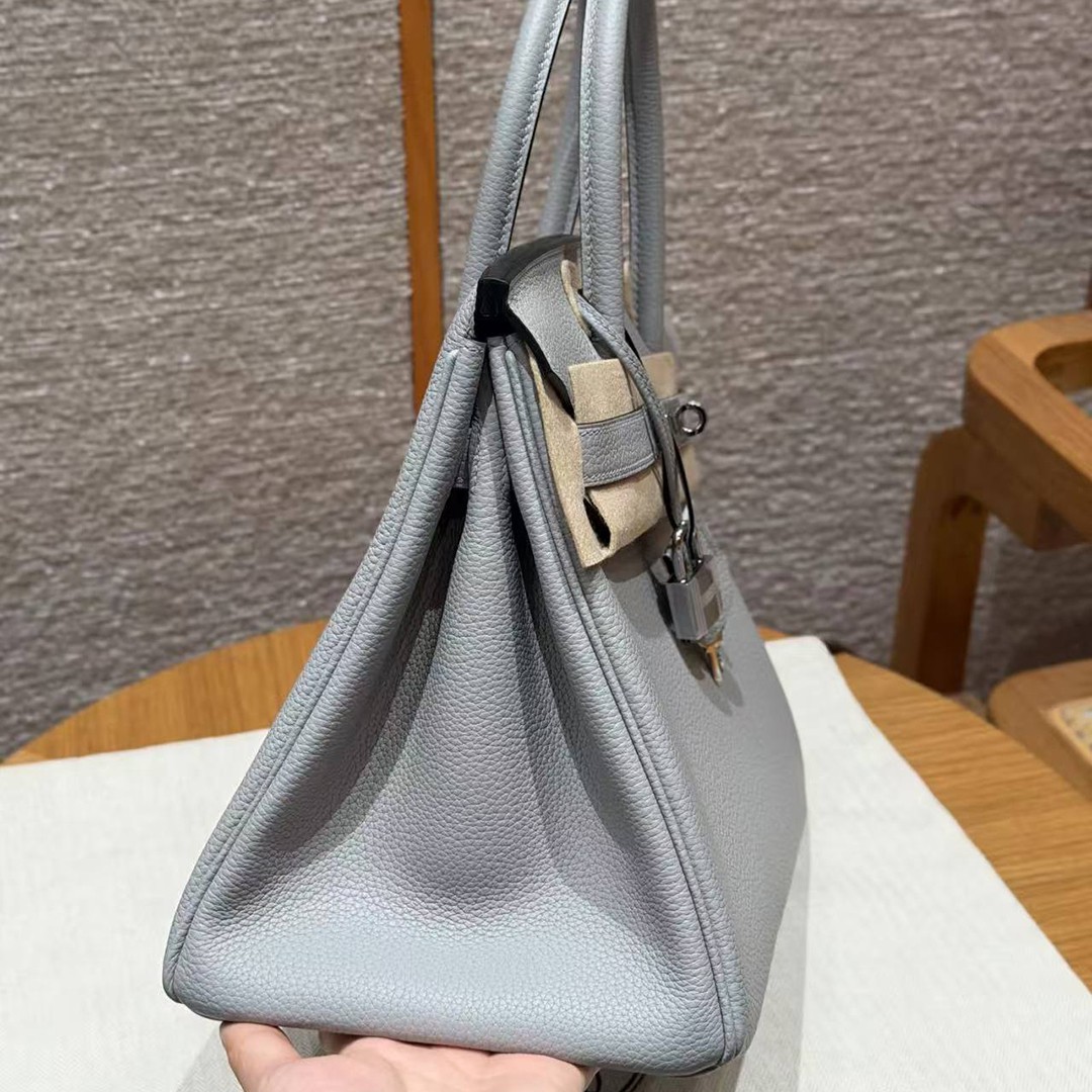 Hermes Birkin 30 Bag Handmade In Togo Calfskin Leather Silver Hardware 8U Blue Glacier - Image 9