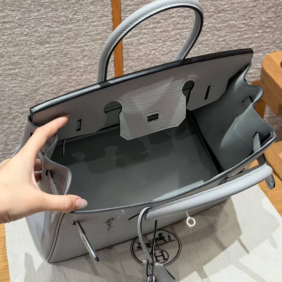 Hermes Birkin 30 Bag Handmade In Togo Calfskin Leather Silver Hardware 8U Blue Glacier - Image 5