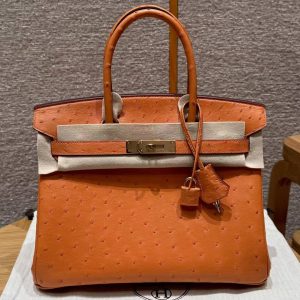 Hermes Birkin 30 Bag Handmade In KK Ostrich Leather From South Africa Gold Hardware 93 Orange - Image 2