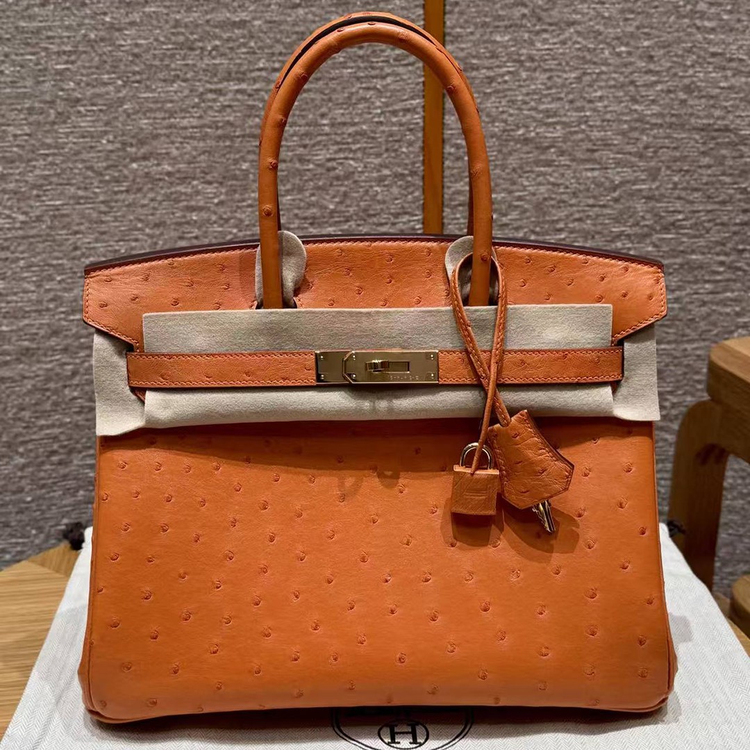 Hermes Birkin 30 Bag Handmade In KK Ostrich Leather From South Africa Gold Hardware 93 Orange - Image 2