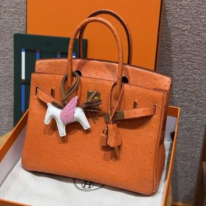 Hermes Birkin 30 Bag Handmade In KK Ostrich Leather From South Africa Gold Hardware 93 Orange - Image 20