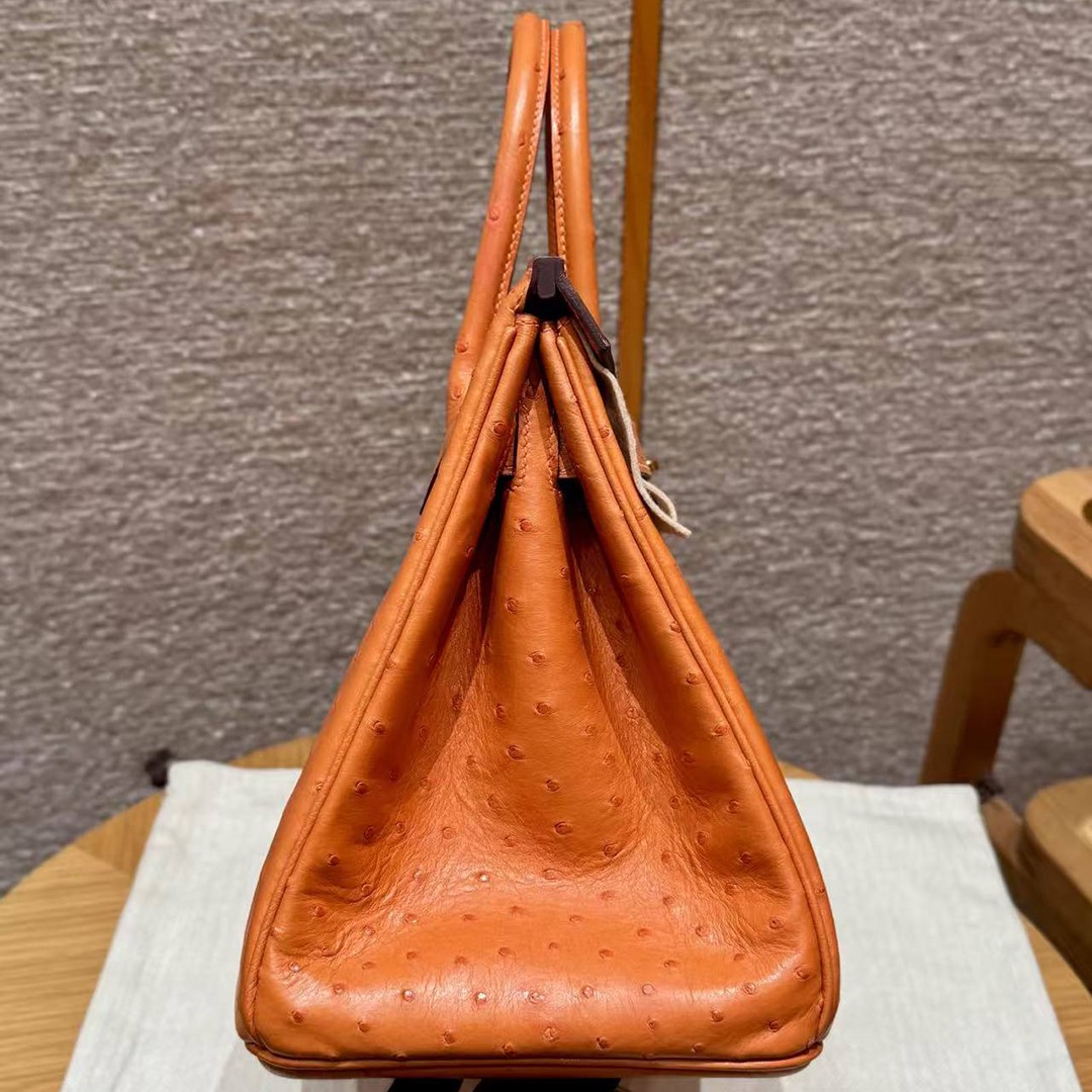 Hermes Birkin 30 Bag Handmade In KK Ostrich Leather From South Africa Gold Hardware 93 Orange - Image 18