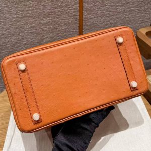 Hermes Birkin 30 Bag Handmade In KK Ostrich Leather From South Africa Gold Hardware 93 Orange - Image 16
