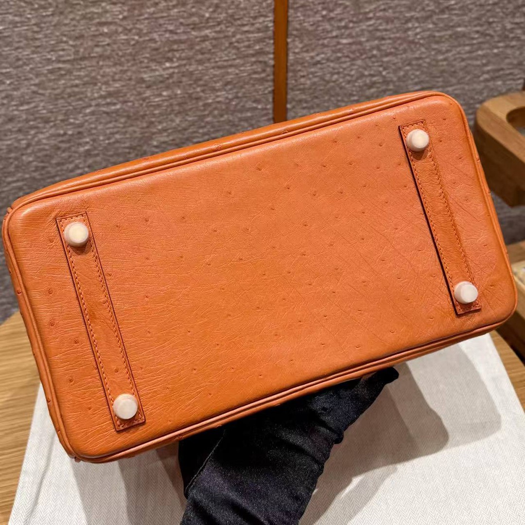 Hermes Birkin 30 Bag Handmade In KK Ostrich Leather From South Africa Gold Hardware 93 Orange - Image 16