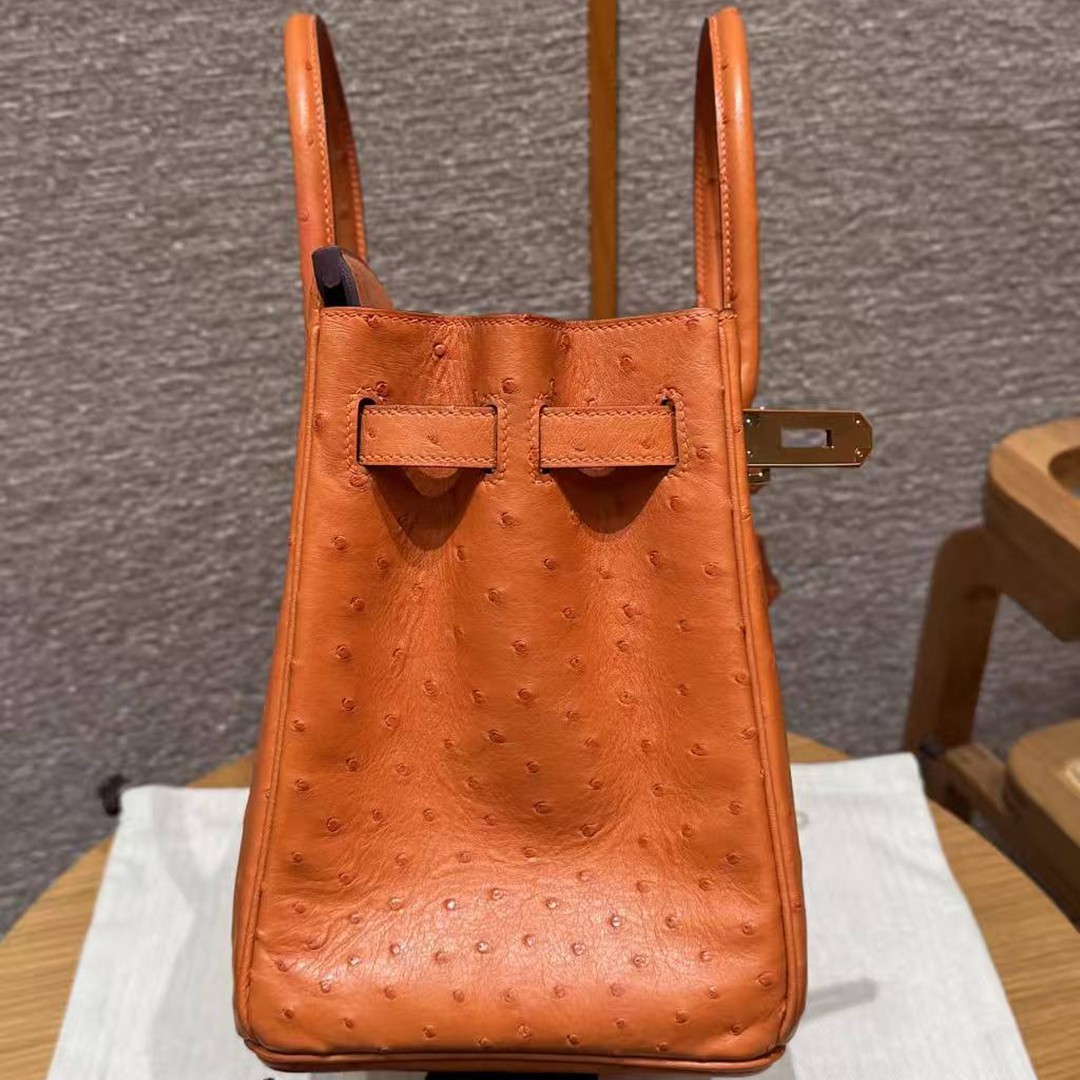 Hermes Birkin 30 Bag Handmade In KK Ostrich Leather From South Africa Gold Hardware 93 Orange - Image 15