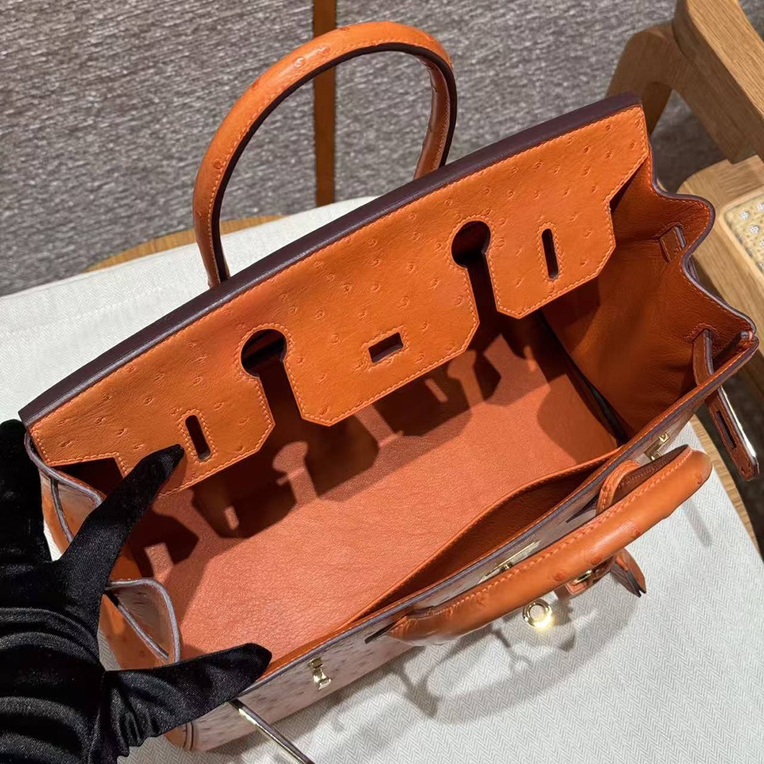Hermes Birkin 30 Bag Handmade In KK Ostrich Leather From South Africa Gold Hardware 93 Orange - Image 14