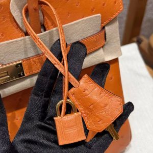 Hermes Birkin 30 Bag Handmade In KK Ostrich Leather From South Africa Gold Hardware 93 Orange - Image 13