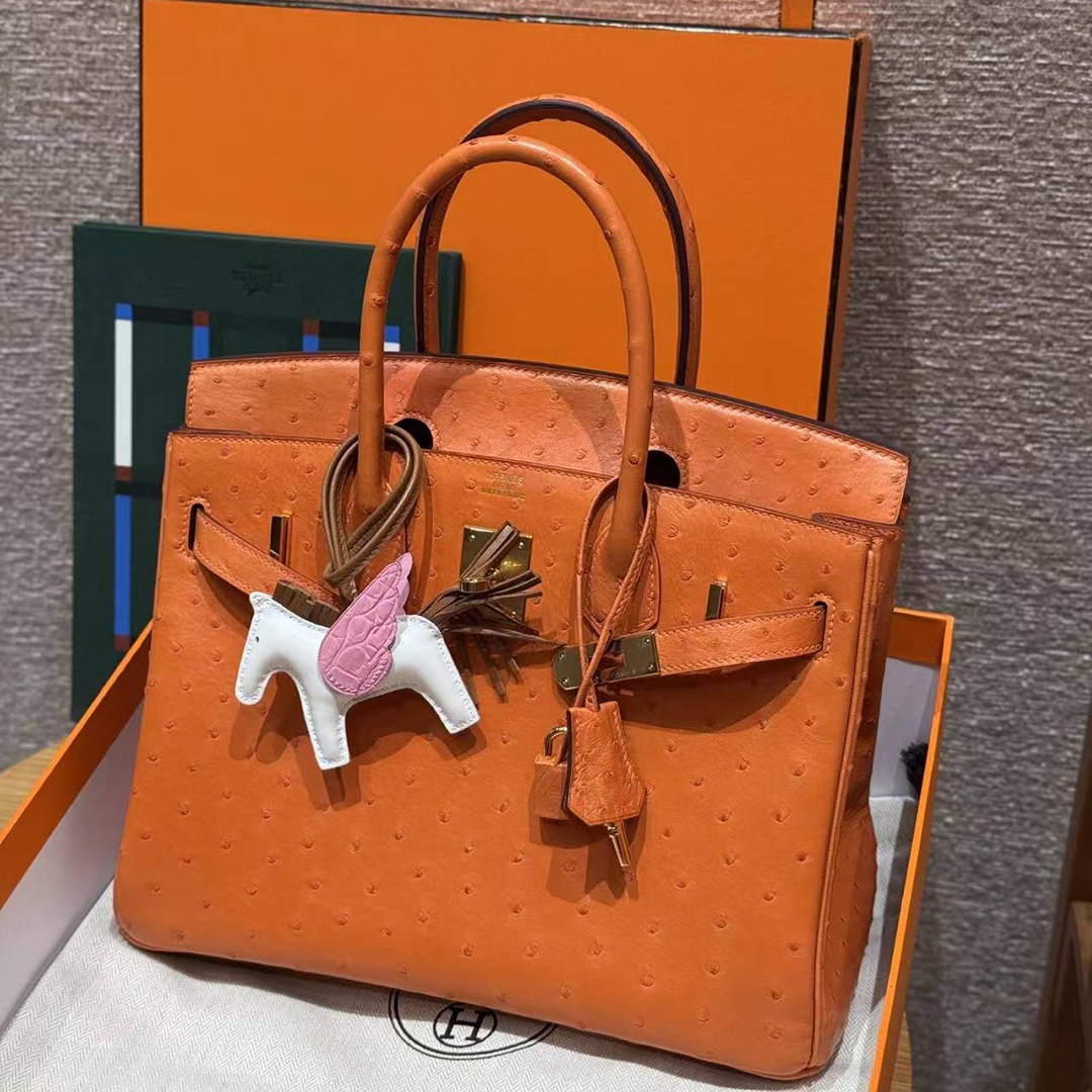 Hermes Birkin 30 Bag Handmade In KK Ostrich Leather From South Africa Gold Hardware 93 Orange - Image 11