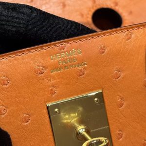 Hermes Birkin 30 Bag Handmade In KK Ostrich Leather From South Africa Gold Hardware 93 Orange - Image 10