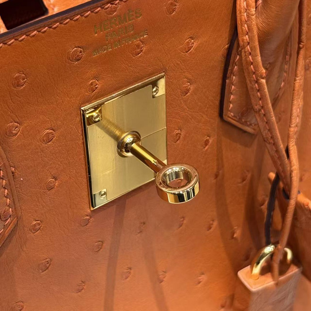 Hermes Birkin 30 Bag Handmade In KK Ostrich Leather From South Africa Gold Hardware 93 Orange - Image 9