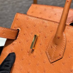 Hermes Birkin 30 Bag Handmade In KK Ostrich Leather From South Africa Gold Hardware 93 Orange - Image 8