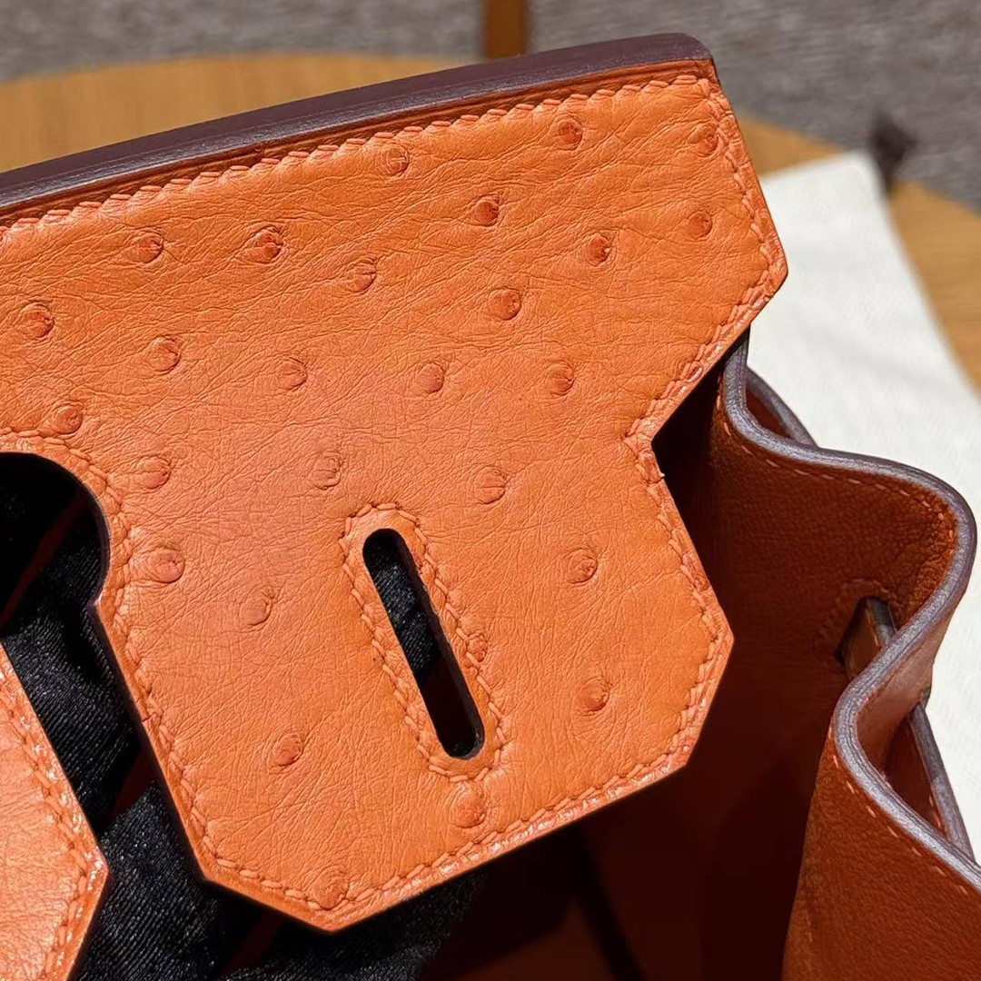 Hermes Birkin 30 Bag Handmade In KK Ostrich Leather From South Africa Gold Hardware 93 Orange - Image 7