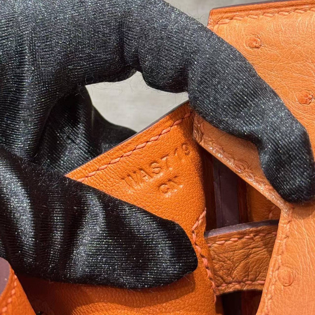 Hermes Birkin 30 Bag Handmade In KK Ostrich Leather From South Africa Gold Hardware 93 Orange - Image 5