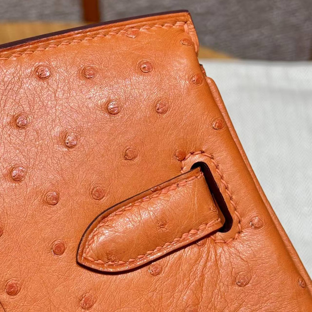 Hermes Birkin 30 Bag Handmade In KK Ostrich Leather From South Africa Gold Hardware 93 Orange - Image 4
