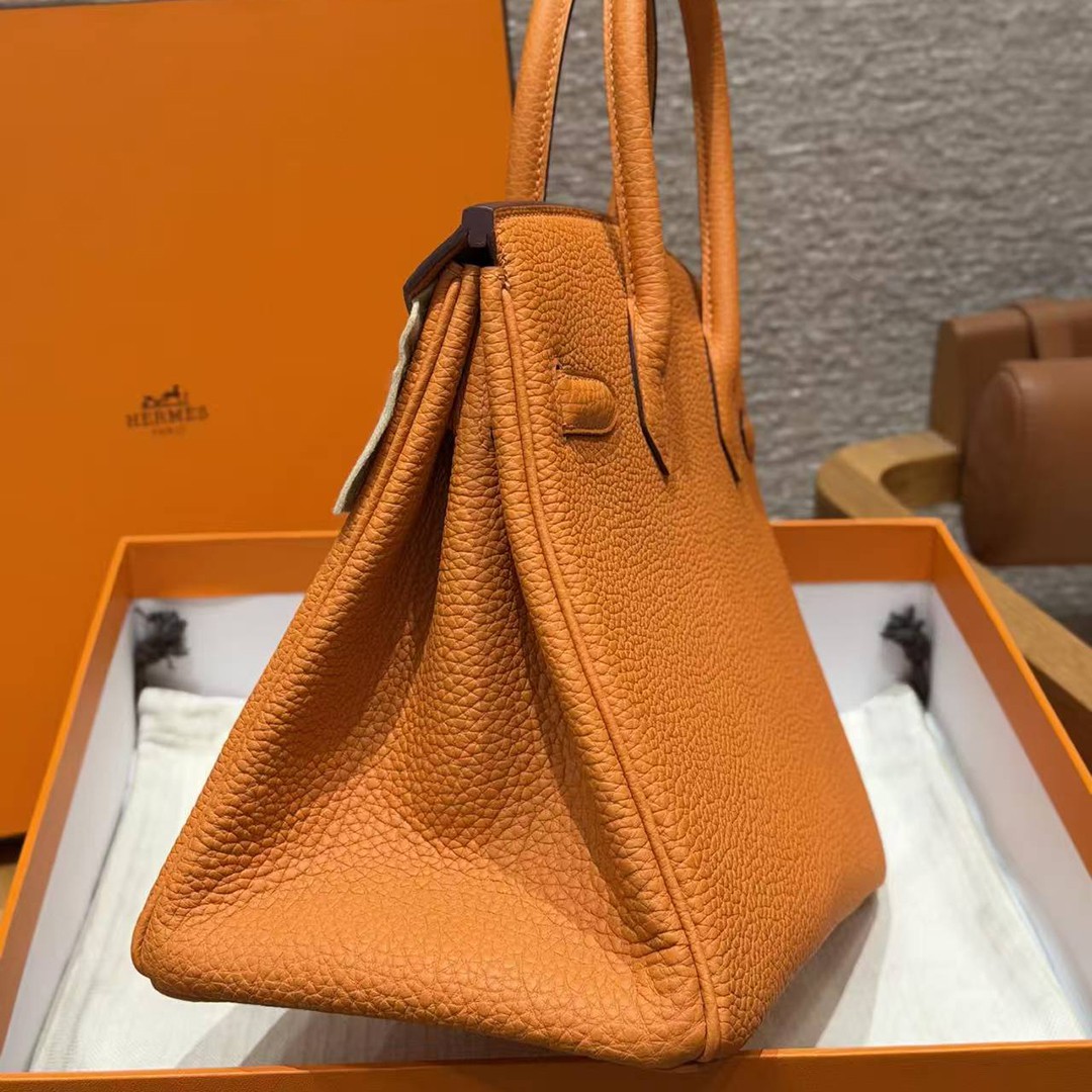 Hermes Birkin 30 Bag Handmade In Togo Calfskin Leather Silver Hardware 93 Orange - Image 15