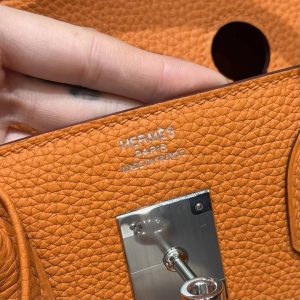 Hermes Birkin 30 Bag Handmade In Togo Calfskin Leather Silver Hardware 93 Orange - Image 13