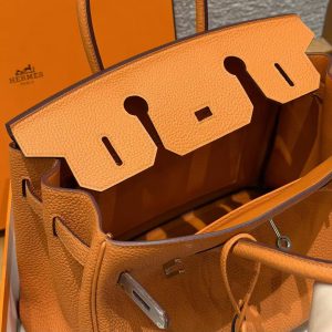 Hermes Birkin 30 Bag Handmade In Togo Calfskin Leather Silver Hardware 93 Orange - Image 8