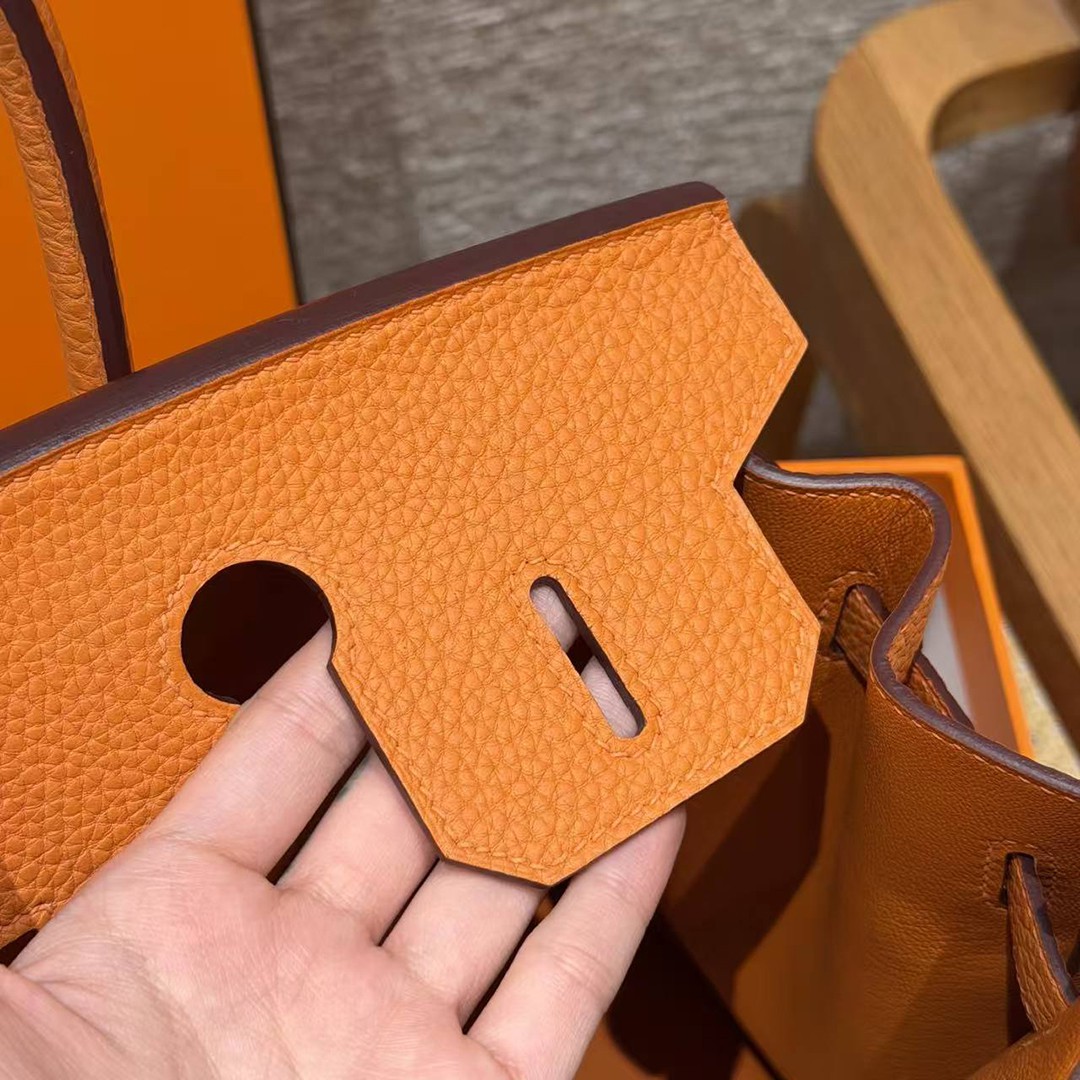 Hermes Birkin 30 Bag Handmade In Togo Calfskin Leather Silver Hardware 93 Orange - Image 7