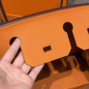 Hermes Birkin 30 Bag Handmade In Togo Calfskin Leather Silver Hardware 93 Orange - Image 6