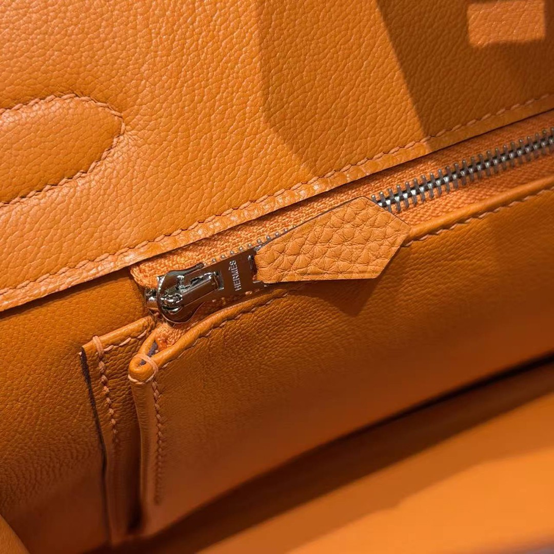 Hermes Birkin 30 Bag Handmade In Togo Calfskin Leather Silver Hardware 93 Orange - Image 5