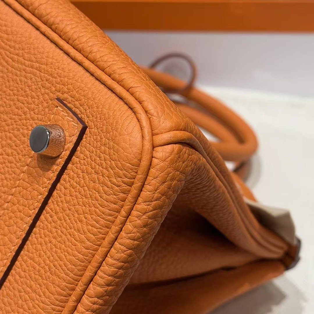 Hermes Birkin 30 Bag Handmade In Togo Calfskin Leather Silver Hardware 93 Orange - Image 3