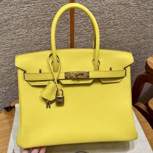 Hermes Birkin 30 Bag Handmade In Swift Calfskin Leather Gold Hardware 9R Lime