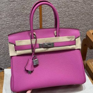 Hermes Birkin 30 Bag Handmade In Togo Calfskin Leather Silver Hardware 9i Magnolia