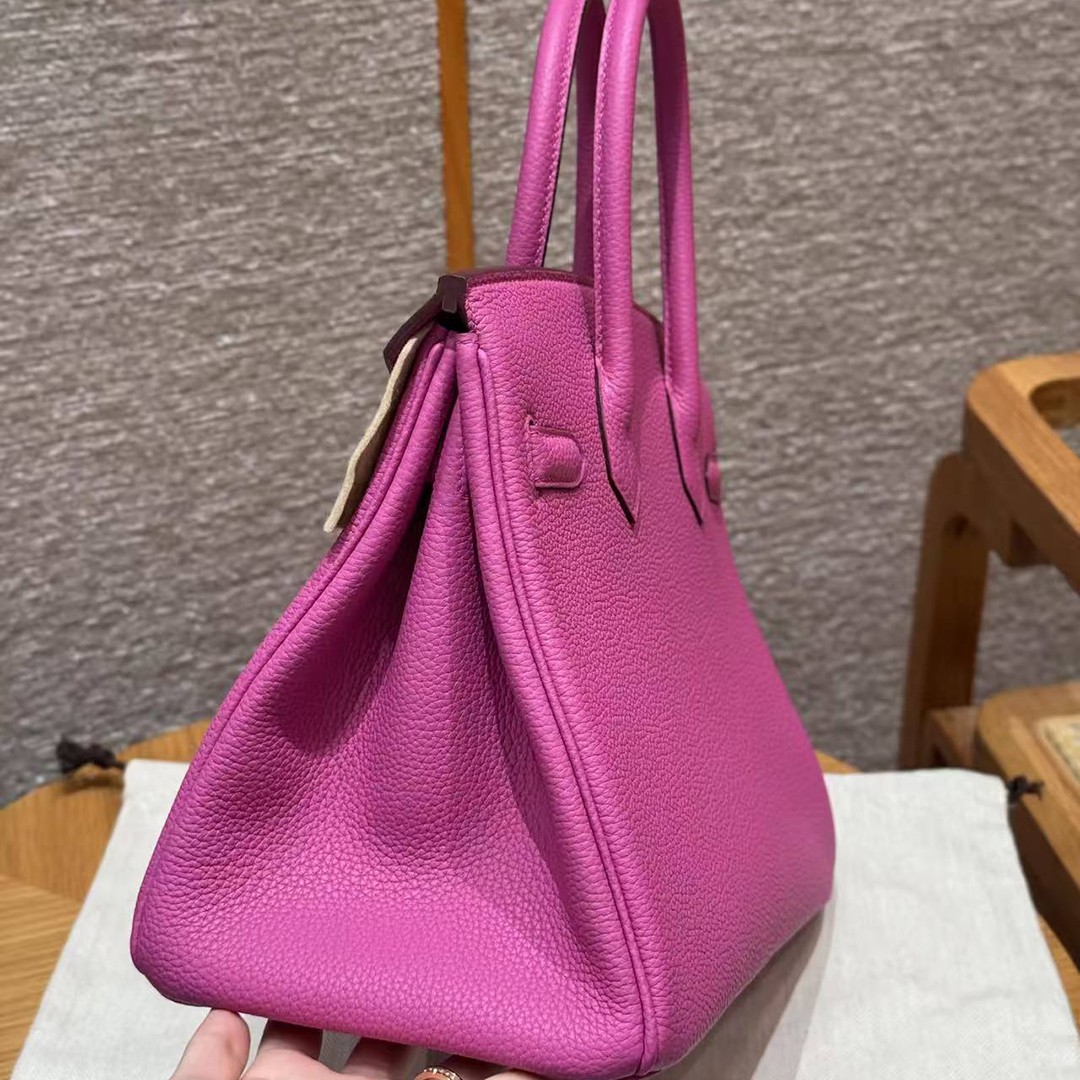 Hermes Birkin 30 Bag Handmade In Togo Calfskin Leather Silver Hardware 9i Magnolia - Image 18
