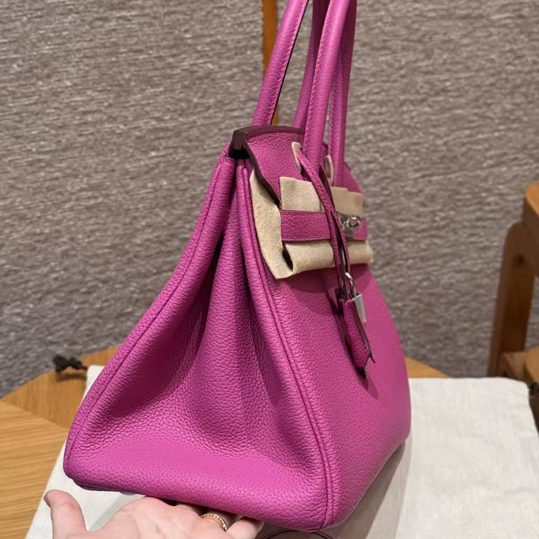 Hermes Birkin 30 Bag Handmade In Togo Calfskin Leather Silver Hardware 9i Magnolia - Image 17
