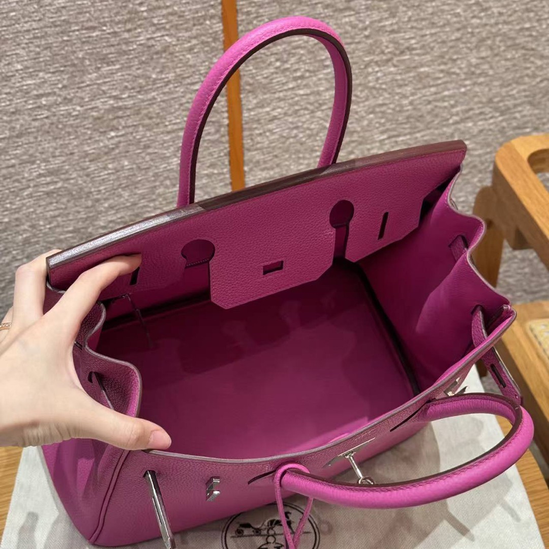 Hermes Birkin 30 Bag Handmade In Togo Calfskin Leather Silver Hardware 9i Magnolia - Image 15